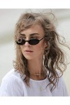 Lunettes de soleil rétro ovales pour homme et femme - Tendance simple - Pour photographie de rue, Noir , Taille unique