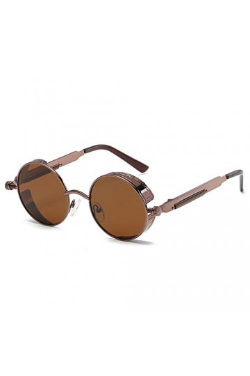 Wisboey Lunettes de Soleil Rondes en Métal Hommes Femmes Lunettes de Vintage Lunettes de Soleil Uv400 Marron 