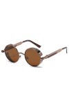 Wisboey Lunettes de Soleil Rondes en Métal Hommes Femmes Lunettes de Vintage Lunettes de Soleil Uv400 Marron 