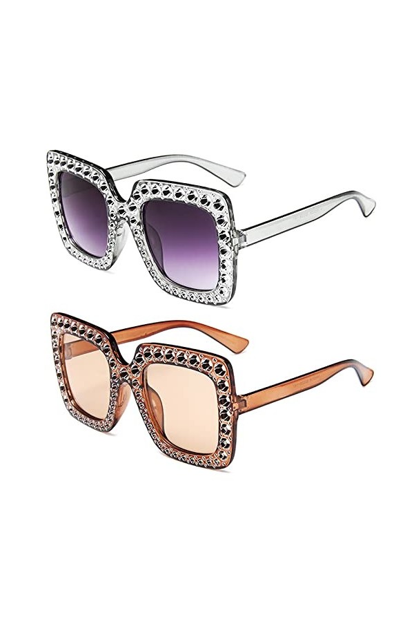 Lunettes de soleil surdimensionnées en strass, lunettes carrées unisexes, monture épaisse, lunettes de soleil en cristal étin