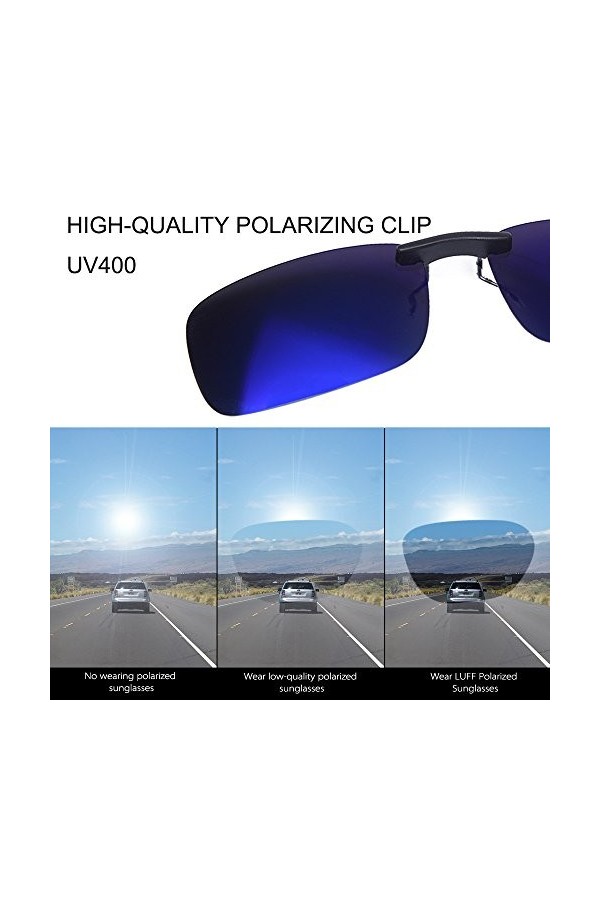 LUFF Clip Polarisé Unisexe Sur des Lunettes de Soleil - Convient à la Plupart des Lunettes, Good Pour Conduite/pêche Bleu 