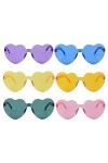 Bohue Lot de 6 lunettes de soleil transparentes en forme de cœur sans monture multicolores élégantes pour femmes et filles