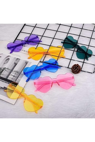 Bohue Lot de 6 lunettes de soleil transparentes en forme de cœur sans monture multicolores élégantes pour femmes et filles