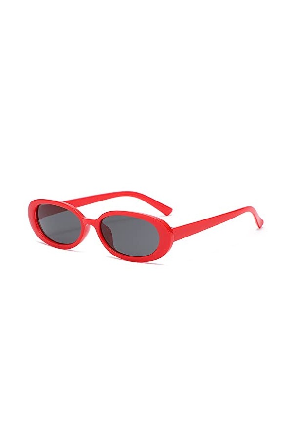 Lunettes de soleil rétro ovales pour homme et femme - Tendance simple - Pour photographie de rue, Rouge, Taille unique