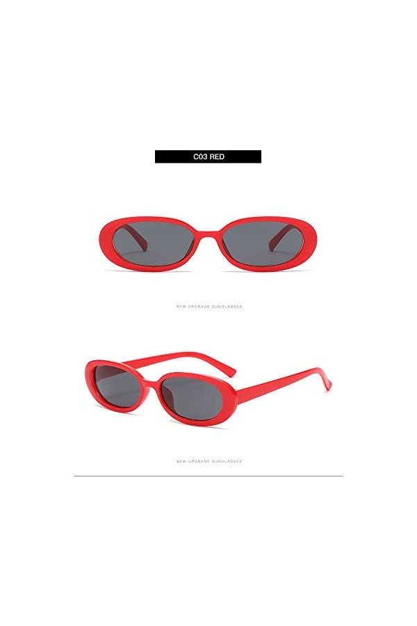 Lunettes de soleil rétro ovales pour homme et femme - Tendance simple - Pour photographie de rue, Rouge, Taille unique