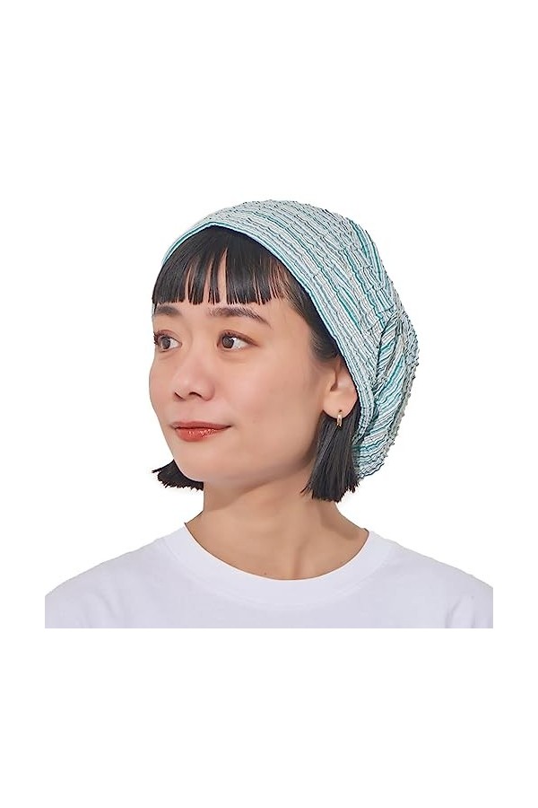 Chapeau Homme Tombant Coton Bio - Bonnet Chimio Femme Ete Refroidissement Beanie Mode Hipster Grand Doux Bleu Ligne