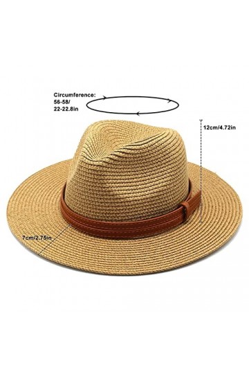 Suuwwn Femme Homme Chapeau de Paille,2 Pièces Pliable Chapeau de Soleil à Bord Large Anti-UV Hat avec Bracelet en PU Cuir Pla