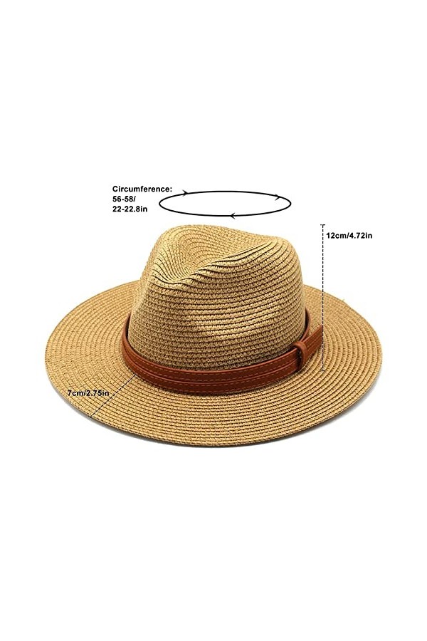 Suuwwn Femme Homme Chapeau de Paille,2 Pièces Pliable Chapeau de Soleil à Bord Large Anti-UV Hat avec Bracelet en PU Cuir Pla