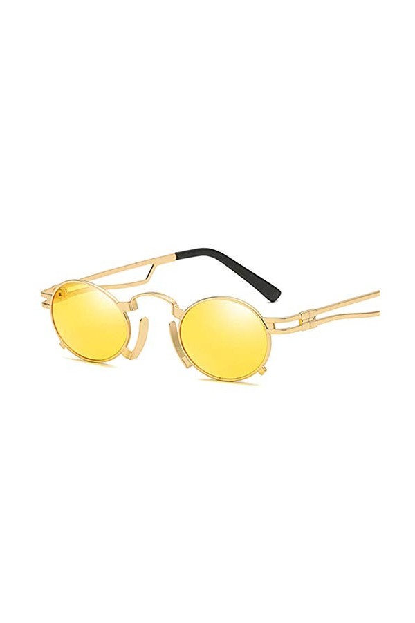 U/N Lunettes de Soleil ovales Femmes Vintage Lunettes de Soleil Steampunk Lunettes de Punk en métal Lunettes Rouges rétro Mir