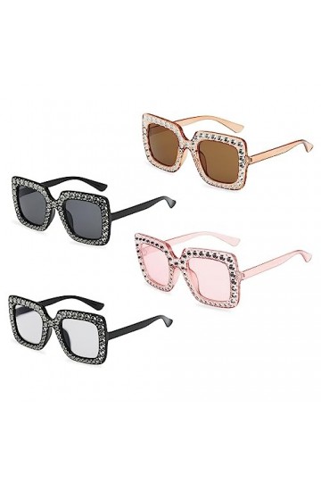 TSHAOUN 4 Paires de Lunettes de Soleil Strass Bling Unisexes,Lunettes de soleil Surdimensionnées pour Monture Composite étinc