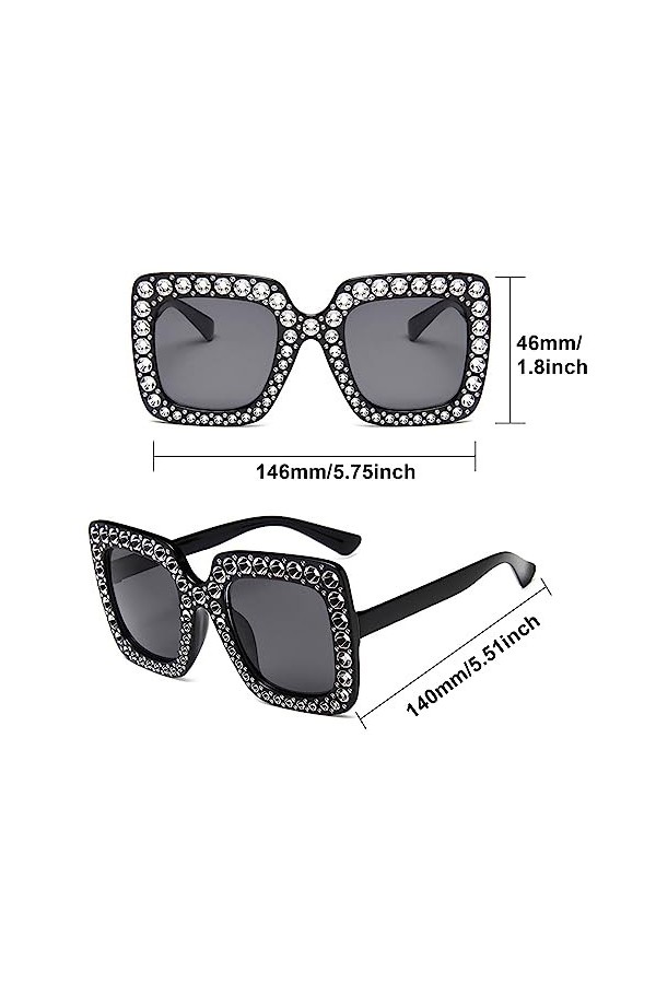 TSHAOUN 4 Paires de Lunettes de Soleil Strass Bling Unisexes,Lunettes de soleil Surdimensionnées pour Monture Composite étinc