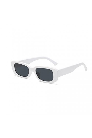 Taomeng Lunettes de soleil rétro à petit cadre pour homme et femme - Rectangulaire tendance, Blanc…