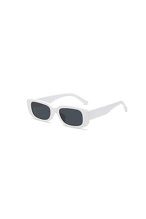 Taomeng Lunettes de soleil rétro à petit cadre pour homme et femme - Rectangulaire tendance, Blanc…