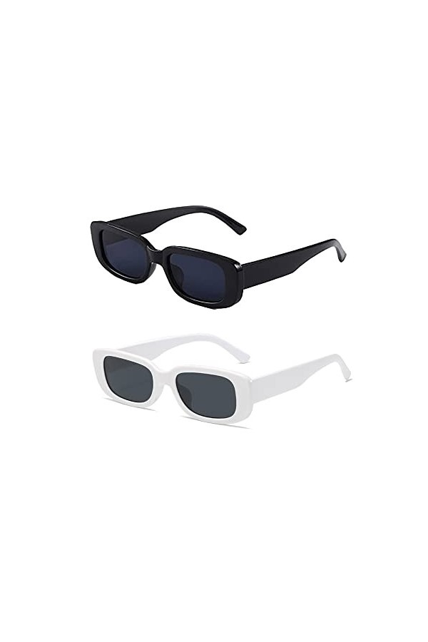 Taomeng Lunettes de soleil rétro à petit cadre pour homme et femme - Rectangulaire tendance, Blanc…