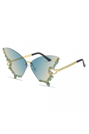 YAMEIZE Lunettes de Soleil Papillon Sans Monture pour Femmes-Vintage Rétro Funky En Strass de Couleur Diamant Rave du Festiva