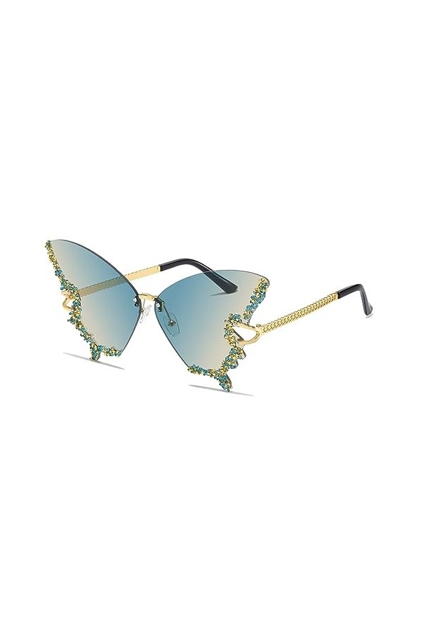 YAMEIZE Lunettes de Soleil Papillon Sans Monture pour Femmes-Vintage Rétro Funky En Strass de Couleur Diamant Rave du Festiva