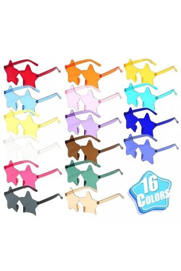 RUNMKUO Lunettes de soleil étoile sans cadre,16 Paires Lunettes de Soleil en Forme de Étoile,Lunettes de Soleil Transparentes