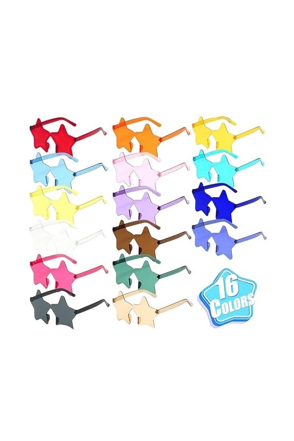 RUNMKUO Lunettes de soleil étoile sans cadre,16 Paires Lunettes de Soleil en Forme de Étoile,Lunettes de Soleil Transparentes