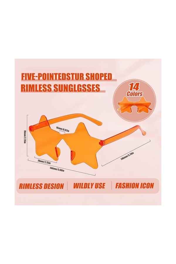RUNMKUO Lunettes de soleil étoile sans cadre,16 Paires Lunettes de Soleil en Forme de Étoile,Lunettes de Soleil Transparentes