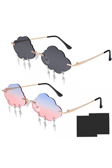 Lunette de Soleil Femme 2pcs Mode Vintage Lunettes de Soleil Sans Monture Festival Hippie Lunettes Fantaisie Sans Monture Lun