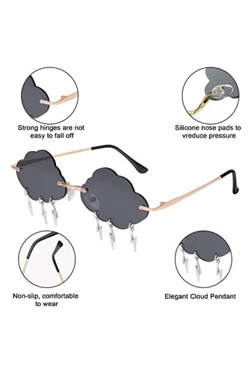 Lunette de Soleil Femme 2pcs Mode Vintage Lunettes de Soleil Sans Monture Festival Hippie Lunettes Fantaisie Sans Monture Lun