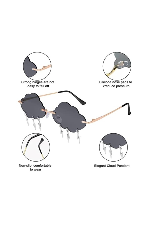 Lunette de Soleil Femme 2pcs Mode Vintage Lunettes de Soleil Sans Monture Festival Hippie Lunettes Fantaisie Sans Monture Lun