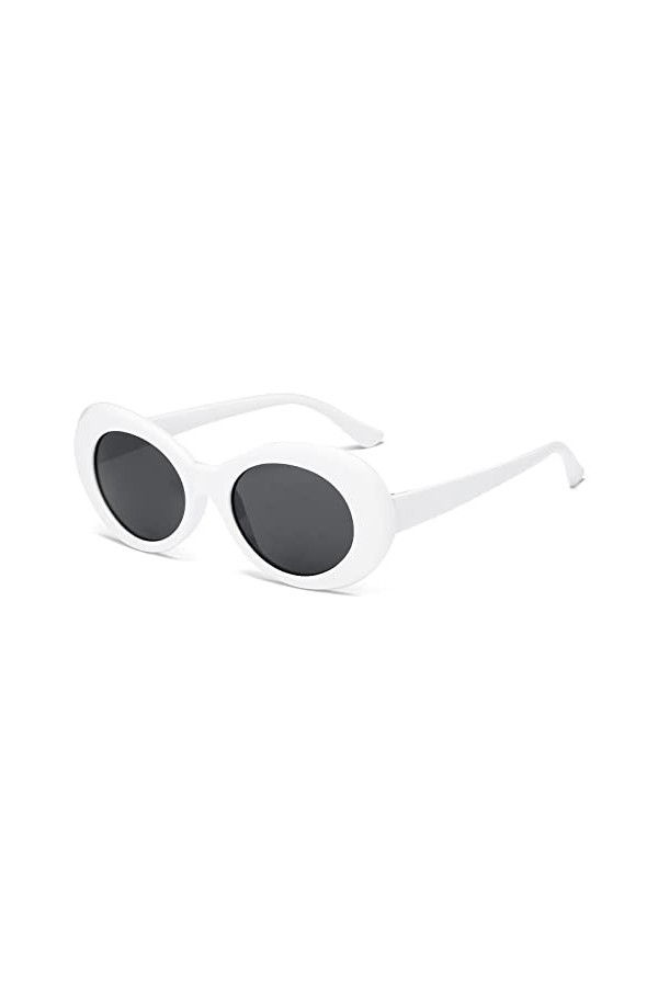 Long Keeper Lunette de Soleil Ovale Femme Homme Lunettes Soleil Vintage Cobain Style Montures de Lunettes Blanche, 50mm Mixte
