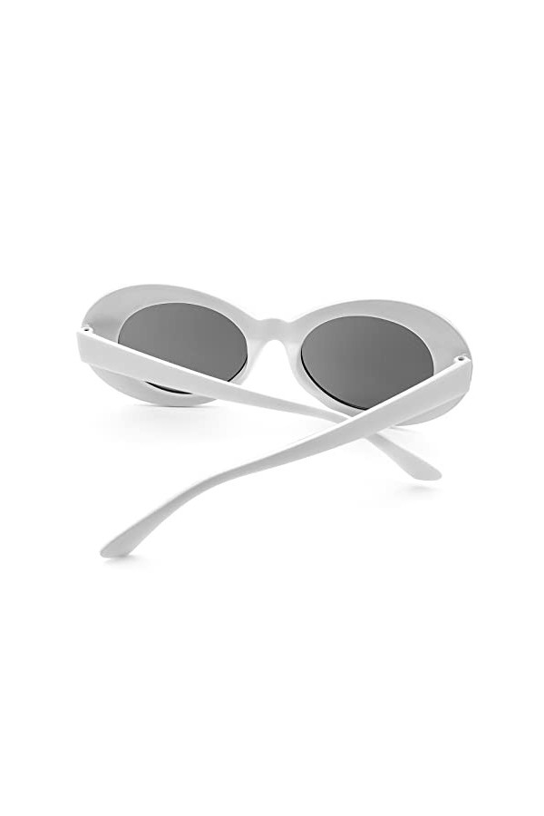Long Keeper Lunette de Soleil Ovale Femme Homme Lunettes Soleil Vintage Cobain Style Montures de Lunettes Blanche, 50mm Mixte