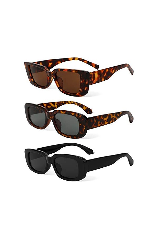 PHOGARY Lunettes de Soleil Rétro Rectangulaires, 3 Pièces Lunettes de Soleil Rétro Lunette de Soleil Vintage Lunettes de Sole