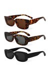 PHOGARY Lunettes de Soleil Rétro Rectangulaires, 3 Pièces Lunettes de Soleil Rétro Lunette de Soleil Vintage Lunettes de Sole