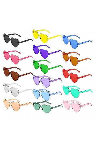 RUNMKUO 16 Paires Lunettes en Forme de Coeur,Lunettes de Fête Sans Bord pour Femme,Hippie Lunettes Fête en Coeur,Lunettes de 