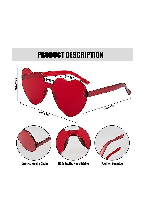 RUNMKUO 16 Paires Lunettes en Forme de Coeur,Lunettes de Fête Sans Bord pour Femme,Hippie Lunettes Fête en Coeur,Lunettes de 