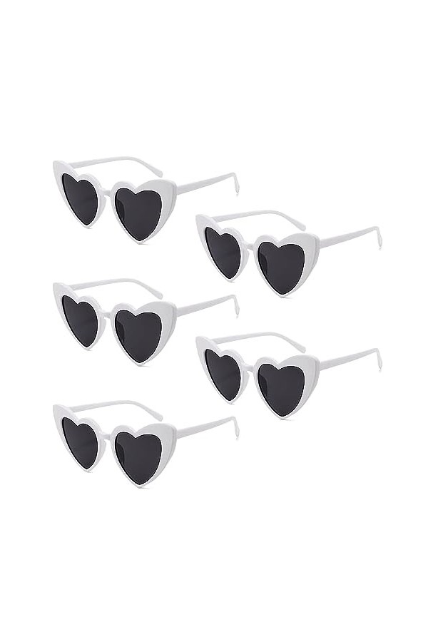 MIVAIUN 5 Paires Lunettes de Soleil Coeur, 70s Retro Heart Lunettes de soleil, Vintage Lunettes Oeil de Chat, Hippie Lunettes