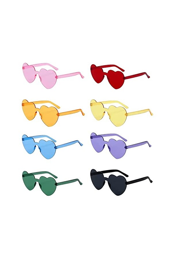 FUNUPUP 8 Paires Lunettes de Coeur Soleil pour Femmes, Lunettes de Fête Sans Bord pour Femme Multicolore 