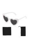 Lunettes de Soleil Femme Perle, Lunettes de Soleil Coeur Blanc avec Sac à Lunettes Chiffon à Lunettes Lunettes de Soleil Nacr