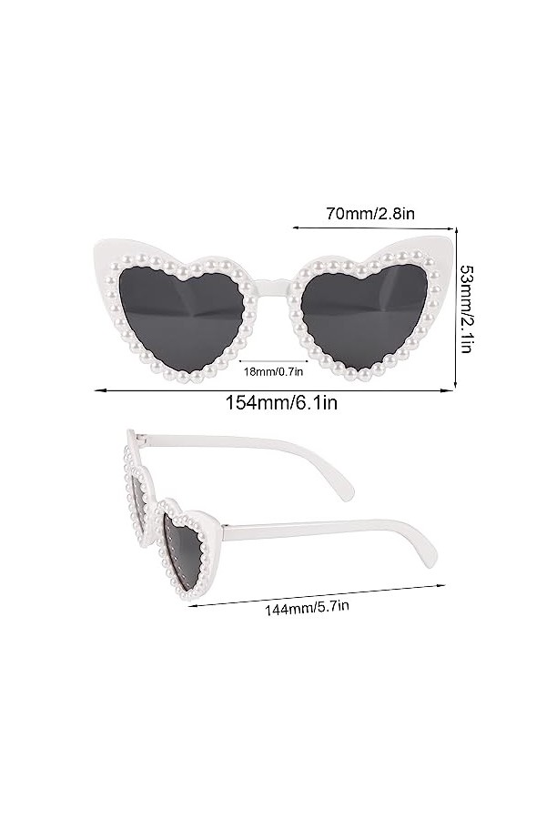 Lunettes de Soleil Femme Perle, Lunettes de Soleil Coeur Blanc avec Sac à Lunettes Chiffon à Lunettes Lunettes de Soleil Nacr