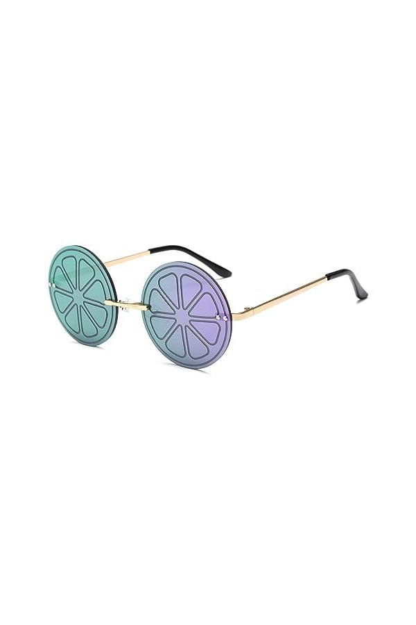 LJCZKA Lunettes de Soleil Rondes Sans Monture Femme Homme, Lunettes de Soleil Ronde Miroir Hippie Lunettes de Fête Halloween