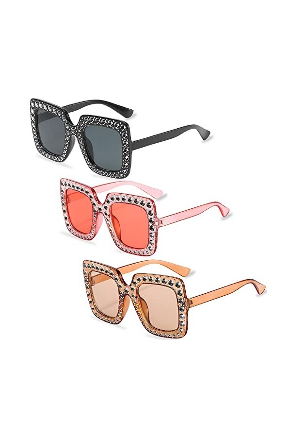 3 Pièces Lunettes De Soleil Rondes, Hippies Lunettes en Forme de Rondes Lunette de Soleil Vintage Degradé Rose pour Femmes Ho
