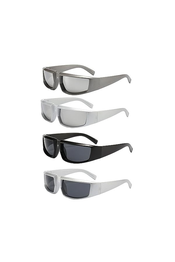 Counius 4 pcs Lunette de Soleil Enveloppantes Y2K Wrap Around Lunettes Homme Femme Lunettes de Soleil Polarisée Sport pour Ho