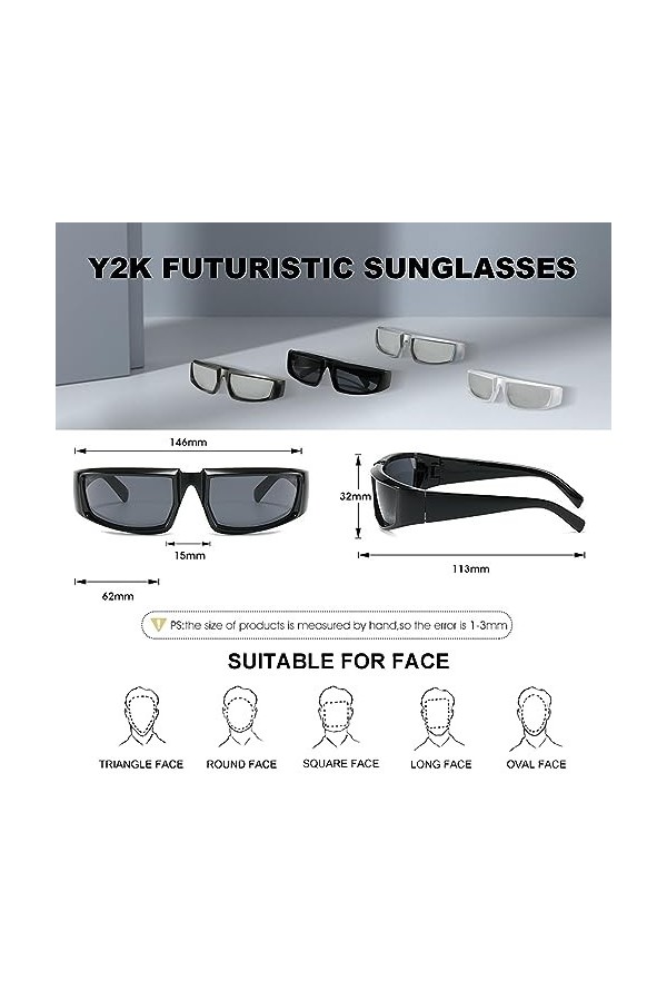 Counius 4 pcs Lunette de Soleil Enveloppantes Y2K Wrap Around Lunettes Homme Femme Lunettes de Soleil Polarisée Sport pour Ho