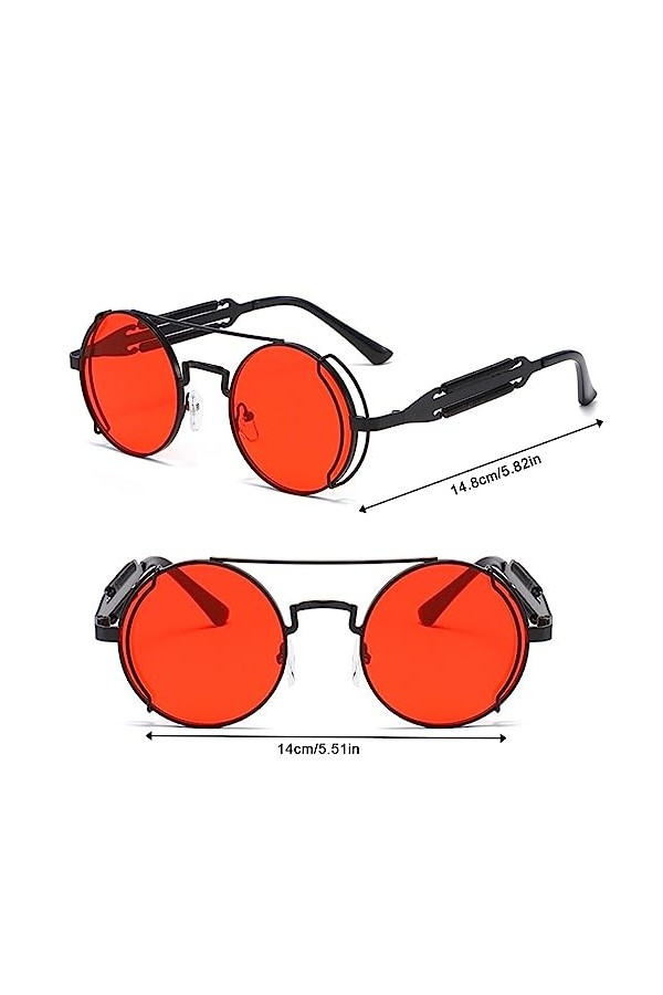 TSLRSA 1 paires de Lunette de Soleil Ronde Rétro Vintage-Steampunk, Double Pont Métal Lunettes, style rétro, lentille transpa