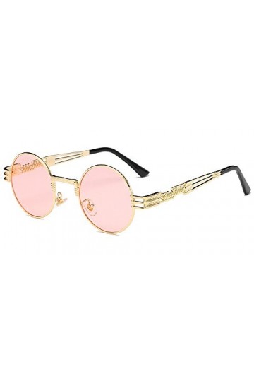 BOZEVON Retro Steampunk Style inspiré Round Metal Circle Lunettes de soleil pour femmes et hommes, Or-Transparent Rose