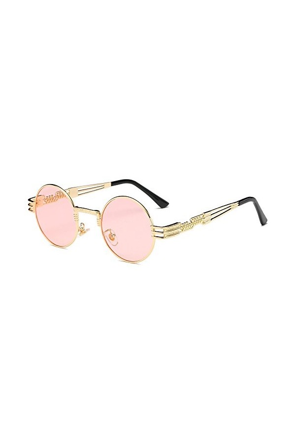 BOZEVON Retro Steampunk Style inspiré Round Metal Circle Lunettes de soleil pour femmes et hommes, Or-Transparent Rose