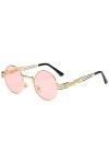 BOZEVON Retro Steampunk Style inspiré Round Metal Circle Lunettes de soleil pour femmes et hommes, Or-Transparent Rose