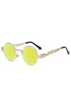 BOZEVON Retro Steampunk Style inspiré Round Metal Circle Lunettes de soleil pour femmes et hommes, Or-Transparent Rose