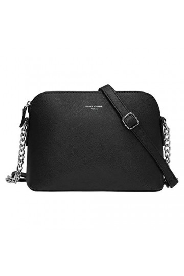 David Jones - Petit Sac Bandoulière Femme - Sac à Main Chaîne Argentée Porté Epaule - Besace Sacoche Messenger Téléphone Cuir
