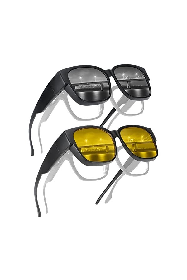 Hifot Lunettes Solaires pour Porteurs de Lunettes Femmes Homme,UV400 Lunettes de Soleil Polarisées à Superposer pour Conduite