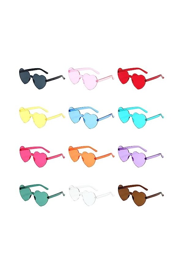 Wohlstand 12 pièces lunettes de fête en forme de cœur, lunettes de soleil en forme de cœur,lunettes de fête aux couleurs magi