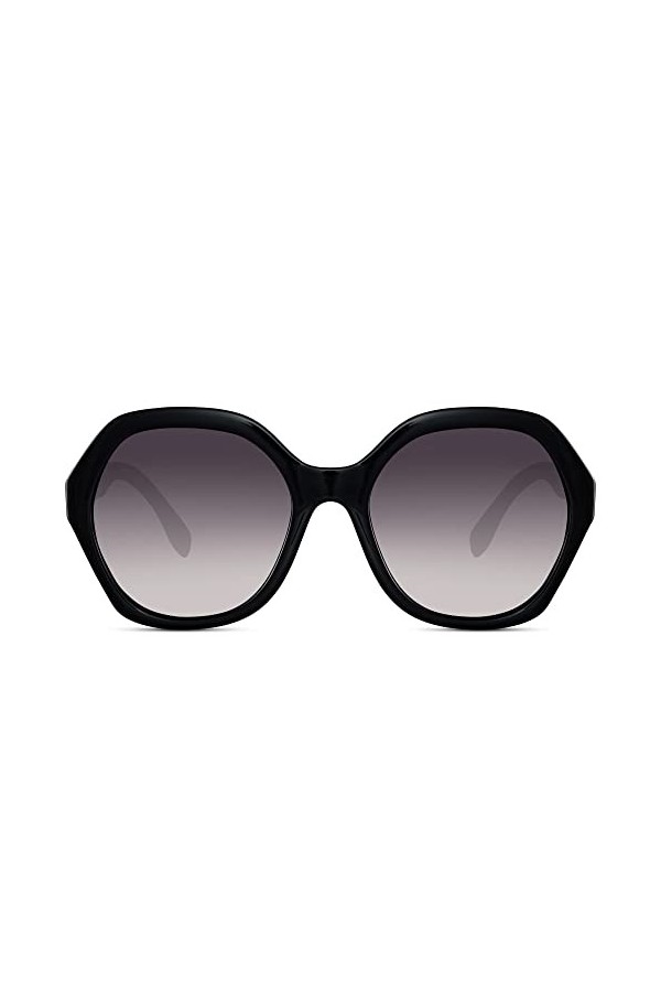 Cheapass Lunettes de Soleil Oversize Hexagonales Grosse Monture Demi Marron avec Verres Marron Recyclés à 100% Protection UV4