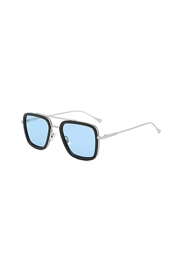 Long Keeper Retro Lunette de soleil Homme Femme - Lunettes Soleil Classique Iron Man Style Monture Carré en Métal